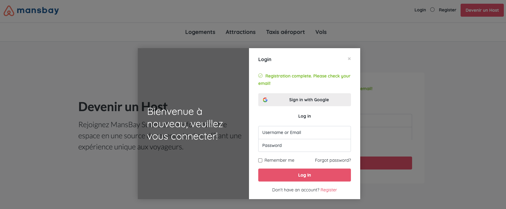 Écran de connexion